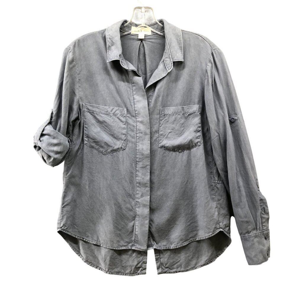 Cloth & Stone Button Down Shirt Womens XS Roll Tab Pocket Lyocell Dusty Blue
